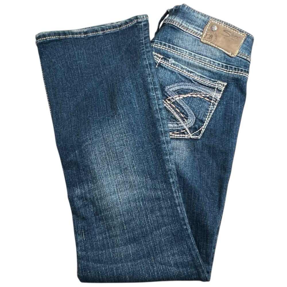 Silver Jeans Co Womens 29X30 Suki Flare Leg Thick Stitch Embroidered Jeans‎